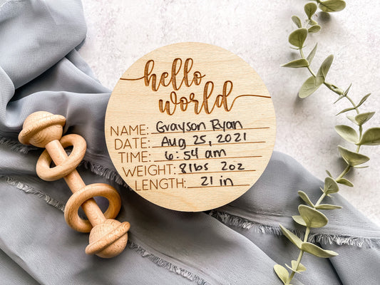 Hello World Sign, Birth Stats Sign, Baby Name Announcement, Hospital Name Sign, Newborn Wood Sign,Surprise Gender, Baby Name Sign, Keepsake