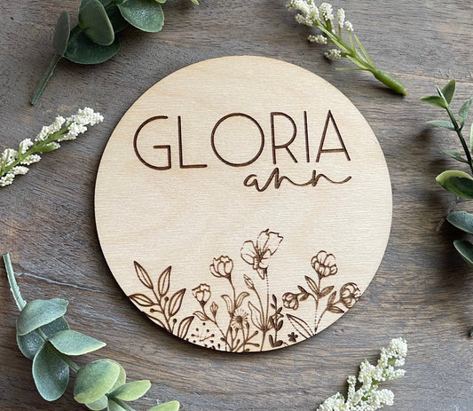 Floral Baby Name Sign, Baby Name Announcement, Flower Nursery Decor, Floral Nursery Decor, Baby Shower Gift for Baby, Newborn Keepsake
