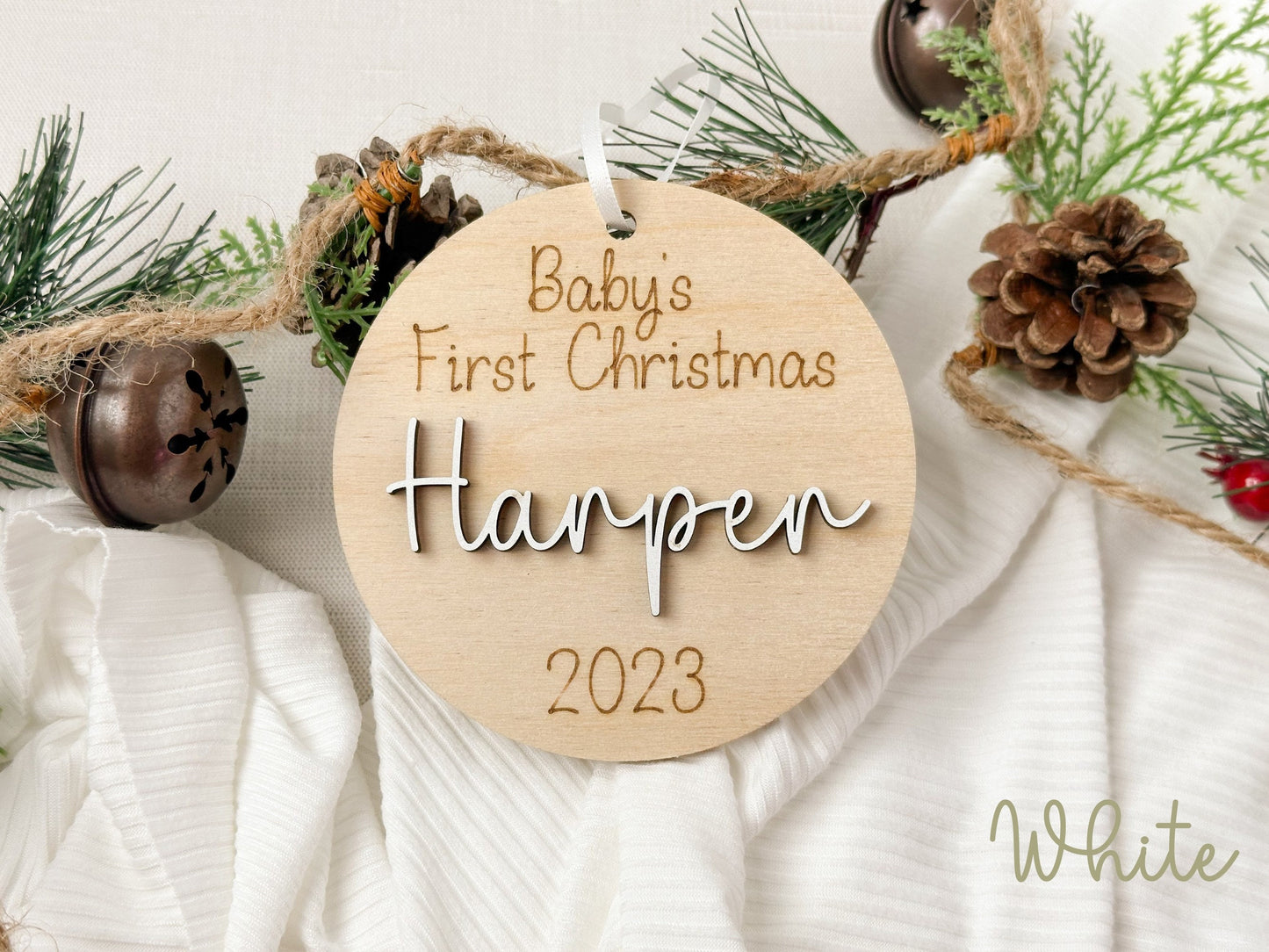Baby's First Christmas Ornament 2023, New Baby Gift for Christmas, Wooden Personalized Ornament for Baby, Keepsake for Newborn, Baby Shower