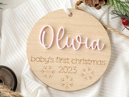 Baby's First Christmas Ornament 2023, New Baby Gift for Christmas, Wooden Personalized Ornament for Baby, Keepsake for Newborn, Baby Shower