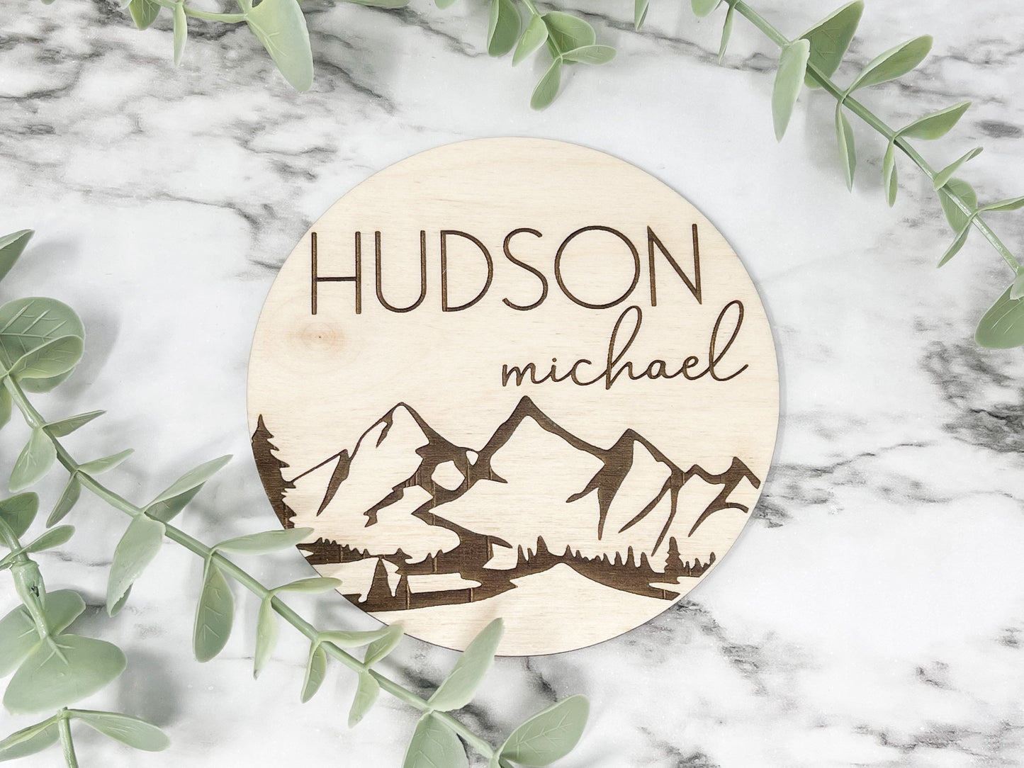 Mountain Baby Name Sign Announcement, Baby Name Sign Birth Reveal, Reveal Sign, Baby Boy Name Sign, Nature Themed Personal Newborn Name Sign