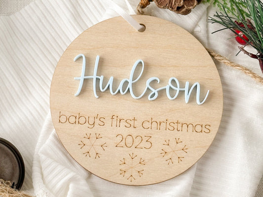 Baby's First Christmas Ornament 2023, New Baby Gift for Christmas, Wooden Personalized Ornament for Baby, Keepsake for Newborn, Baby Shower