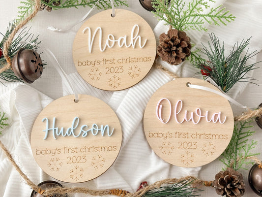 Baby's First Christmas Ornament 2023, New Baby Gift for Christmas, Wooden Personalized Ornament for Baby, Keepsake for Newborn, Baby Shower