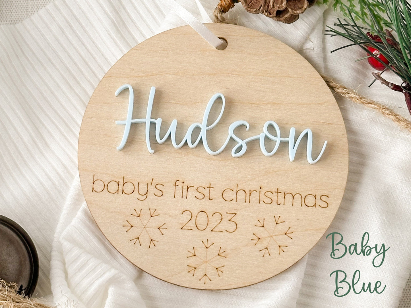 Baby's First Christmas Ornament 2023, New Baby Gift for Christmas, Wooden Personalized Ornament for Baby, Keepsake for Newborn, Baby Shower