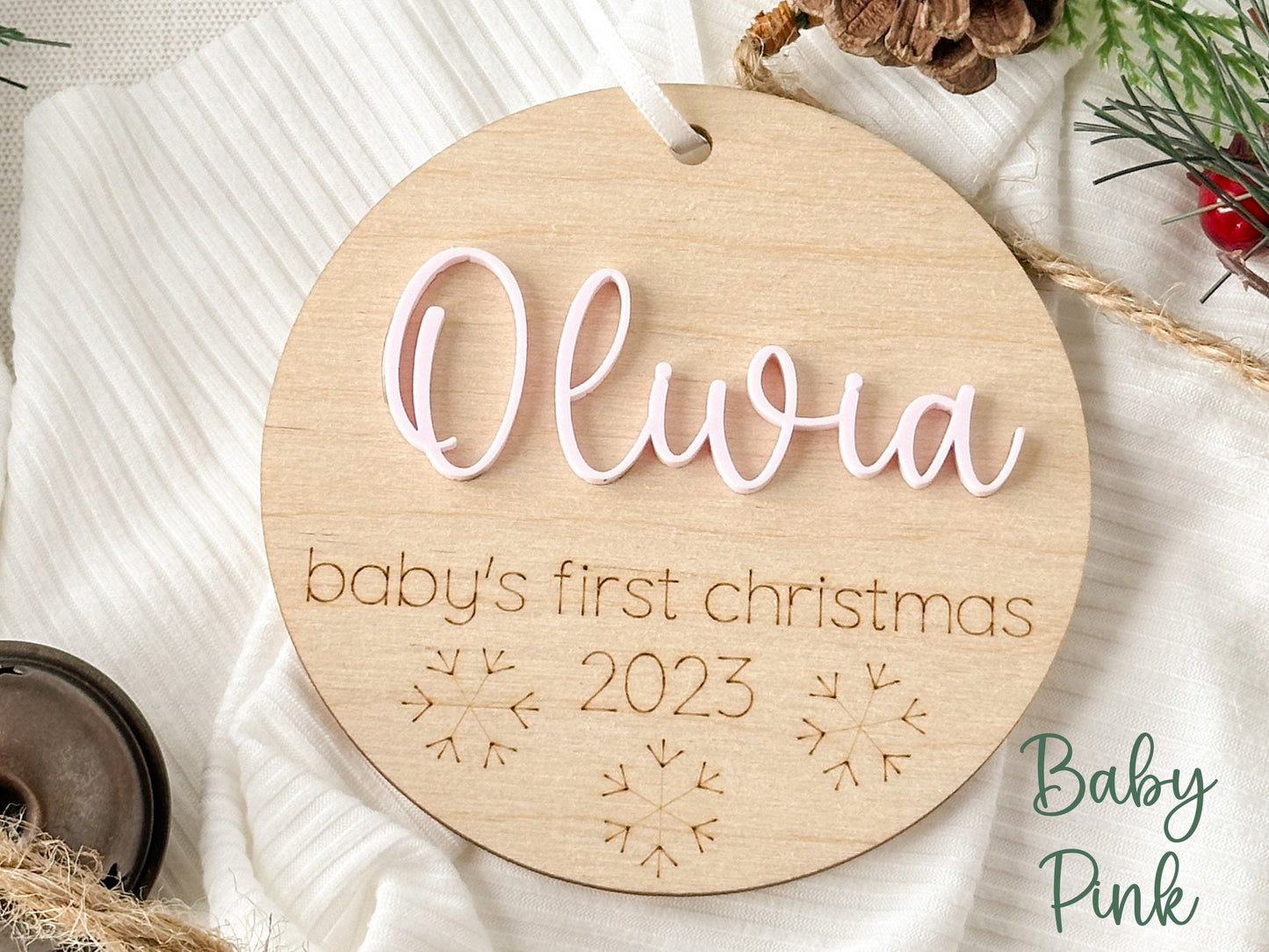 Baby's First Christmas Ornament 2023, New Baby Gift for Christmas, Wooden Personalized Ornament for Baby, Keepsake for Newborn, Baby Shower