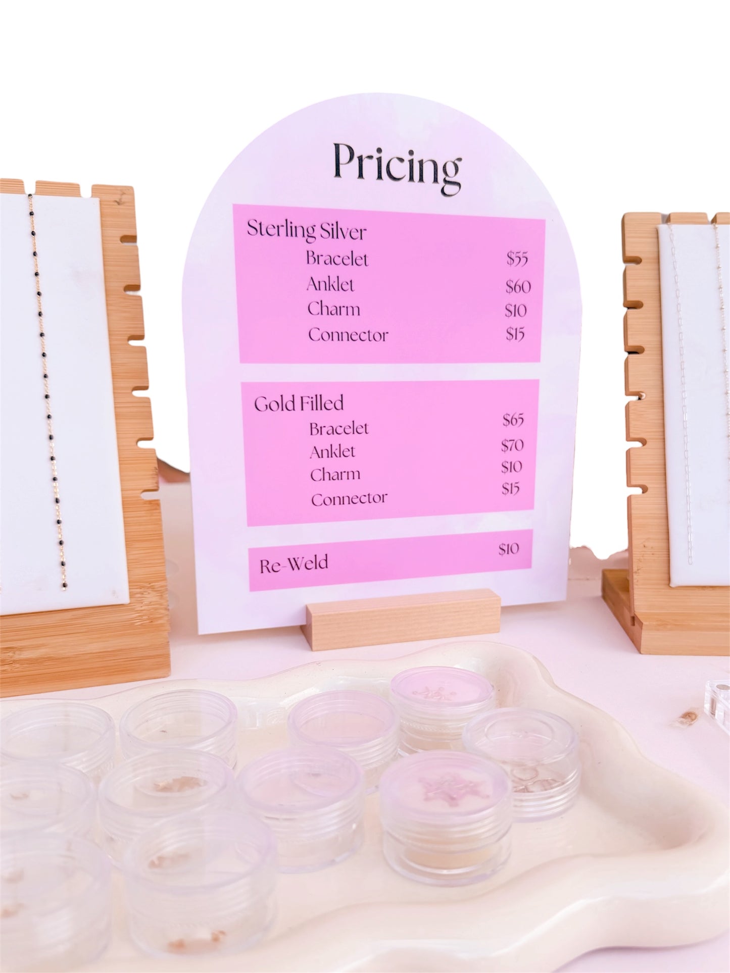 Permanent Jewelry Market Pricing Acrylic Sign