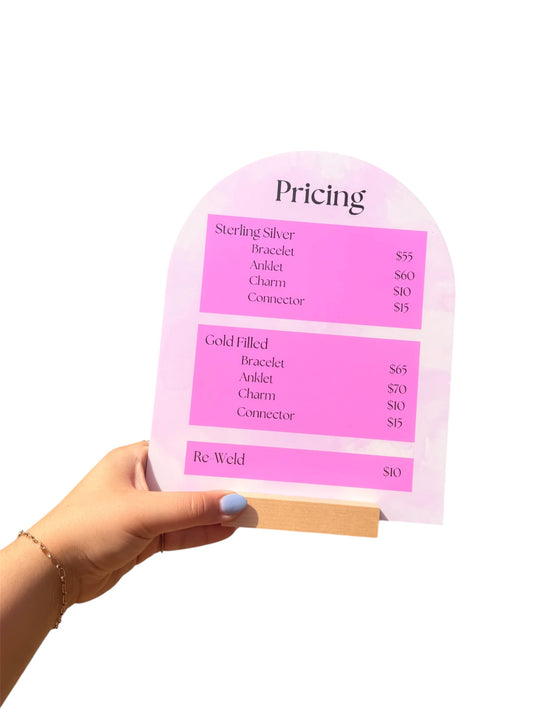 Permanent Jewelry Market Pricing Acrylic Sign