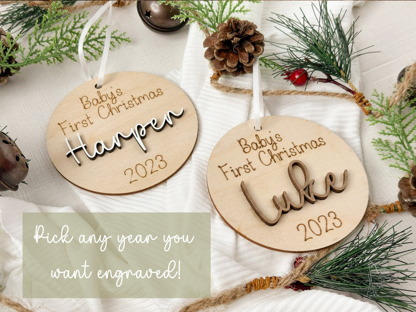 Baby's First Christmas Ornament 2025, New Baby Gift for Christmas, Wooden Personalized Ornament for Baby, Keepsake for Newborn, Baby Shower