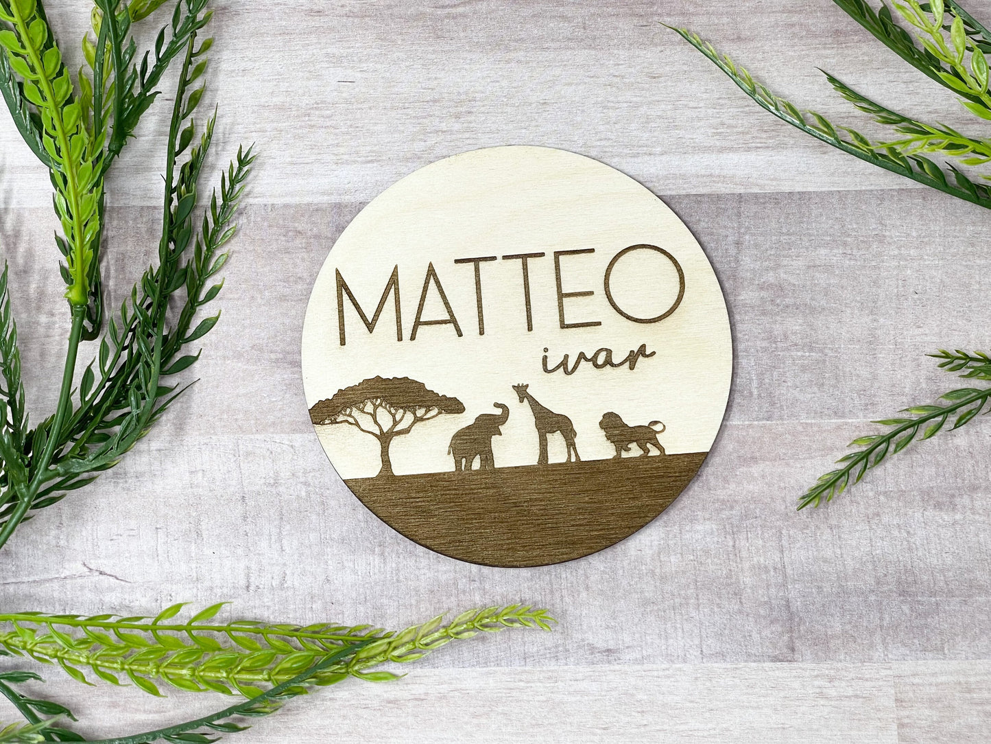 Safari Baby Name Sign Announcement, Wood Sign Birth Reveal, Baby Name Reveal, Baby Boy Name Sign, Jungle Themed Personal Newborn Name Sign