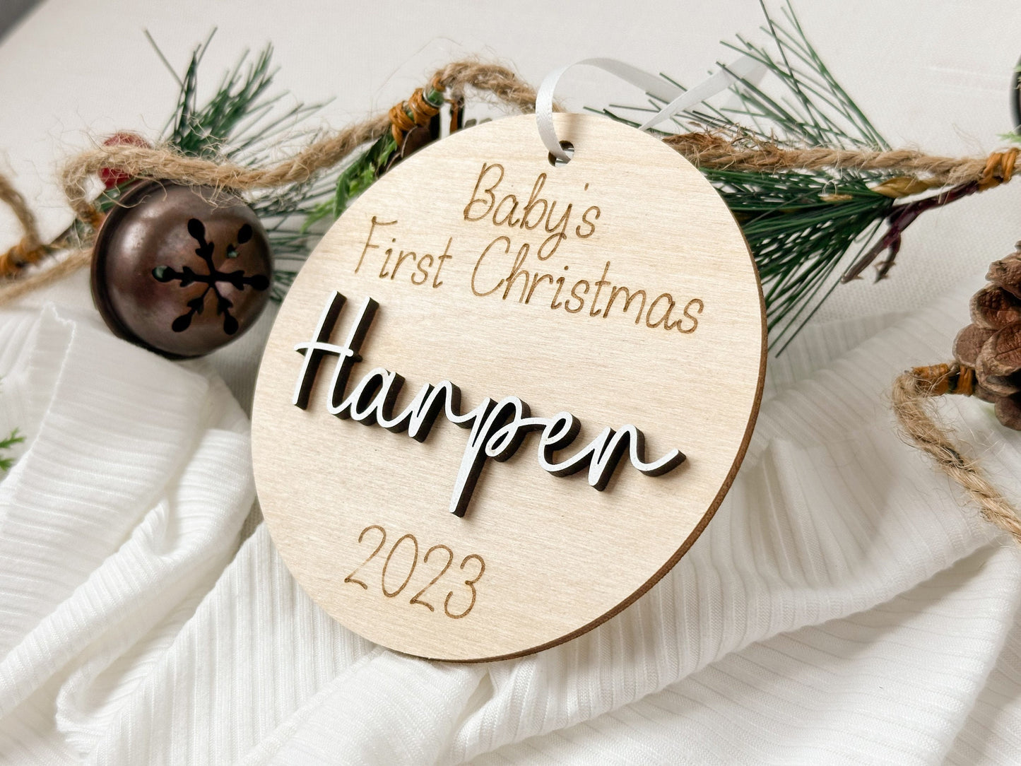 Baby's First Christmas Ornament 2025, New Baby Gift for Christmas, Wooden Personalized Ornament for Baby, Keepsake for Newborn, Baby Shower